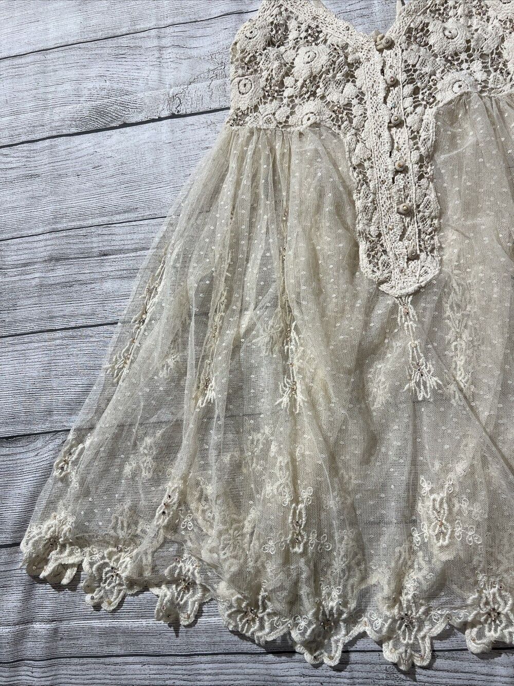 Rare Vintage Free People Say Hello to Heaven Lace Dots Crochet Slip Dress XS - Picture 9 of 13